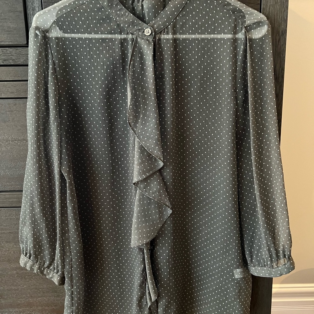 Banana Republic Gray Ruffled Mandarin Collar Blouse